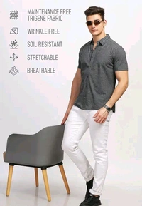 BULLMER Solid Regular Spread Collar Shirt For Men - M, Dark Grey