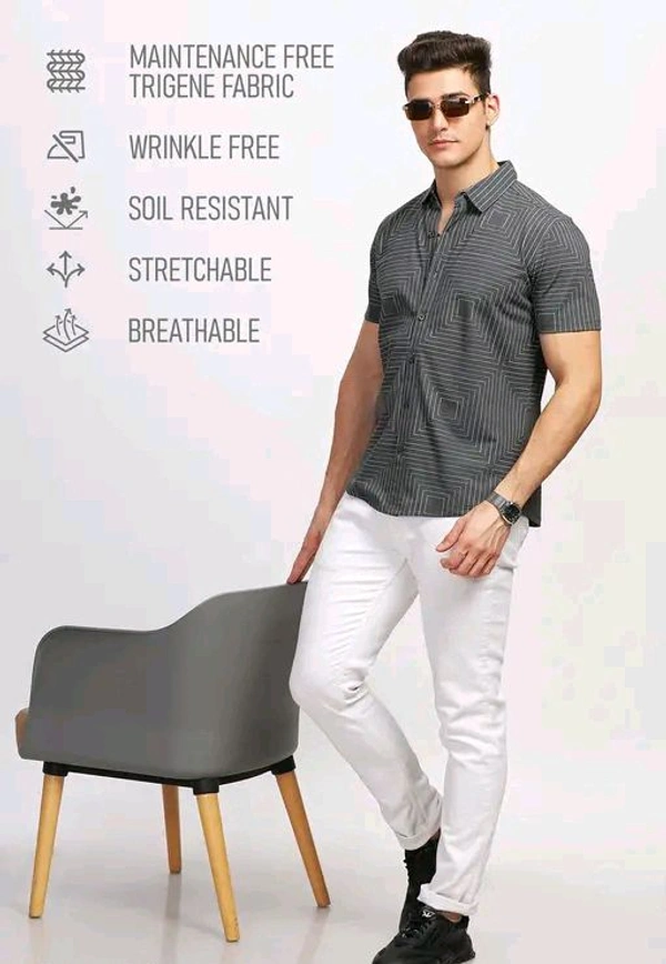 BULLMER Solid Regular Spread Collar Shirt For Men - L, Dark Grey