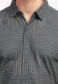 BULLMER Solid Regular Spread Collar Shirt For Men - L, Dark Grey