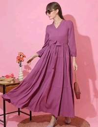 HONKY TONEY Solid Puff Sleeves Fit And Flare Maxi Dress - S, Pink