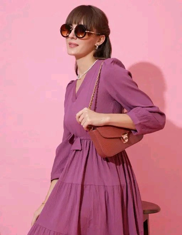 HONKY TONEY Solid Puff Sleeves Fit And Flare Maxi Dress - XXL, Pink