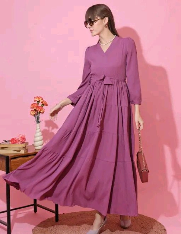 HONKY TONEY Solid Puff Sleeves Fit And Flare Maxi Dress - XXL, Pink