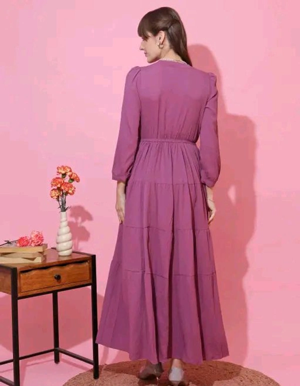 HONKY TONEY Solid Puff Sleeves Fit And Flare Maxi Dress - XXL, Pink