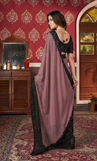 PARVEENA DESIGNER Georgette Saree With Blouse Piece - Pastel Brown