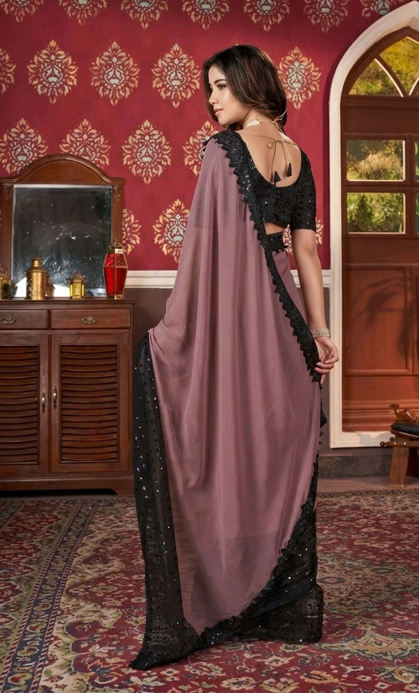PARVEENA DESIGNER Georgette Saree With Blouse Piece - Pastel Brown