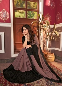 PARVEENA DESIGNER Georgette Saree With Blouse Piece - Pastel Brown