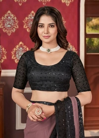 PARVEENA DESIGNER Georgette Saree With Blouse Piece - Pastel Brown