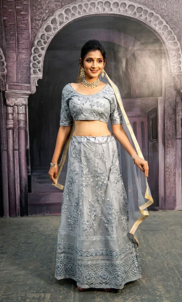 Charvi Ensemble Women Lehenga - Un Stitched, Gray