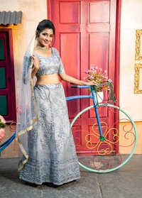 Charvi Ensemble Women Lehenga - Semi Stitched, Gray