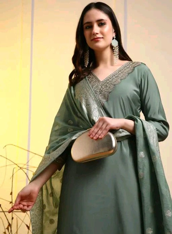 Women Straight Kurta With Jacquard Dupatta Set - XXL, Pink