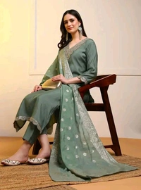 Women Straight Kurta With Jacquard Dupatta Set - XXL, Pink