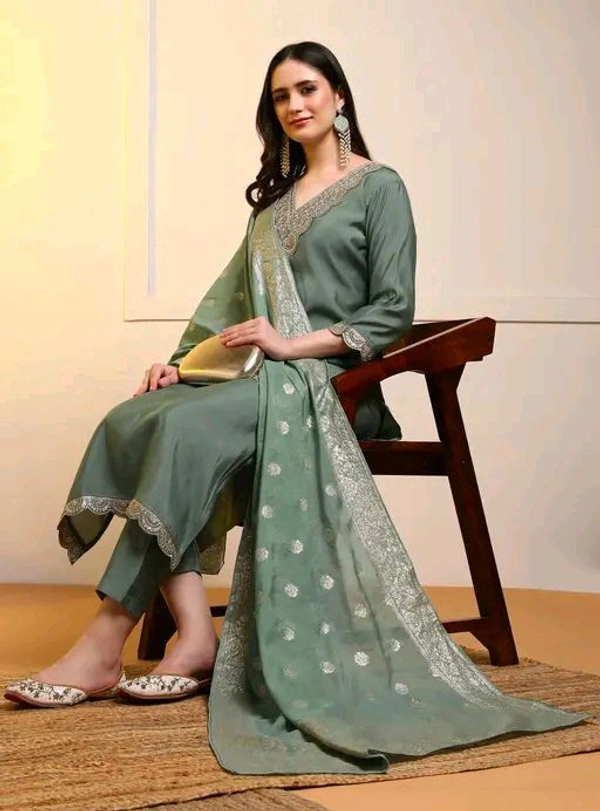 Women Straight Kurta With Jacquard Dupatta Set - XXL, Pink