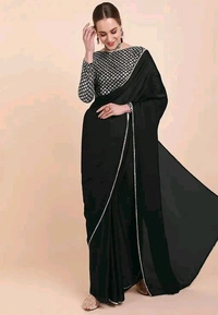 Trendy Satin Silk Saree For Women - Free Size, Black