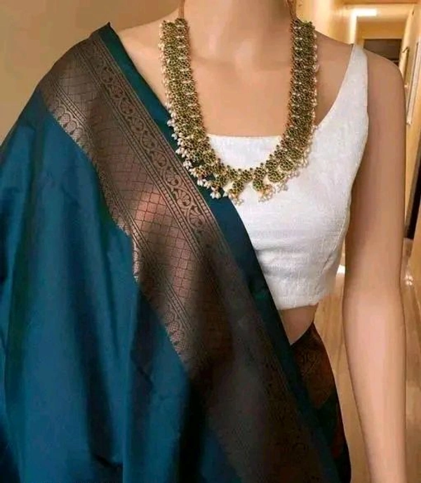Embellished Litchi Silk Saree - Free Size, Teal