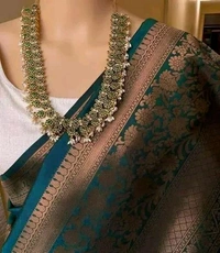 Embellished Litchi Silk Saree - Free Size, Teal