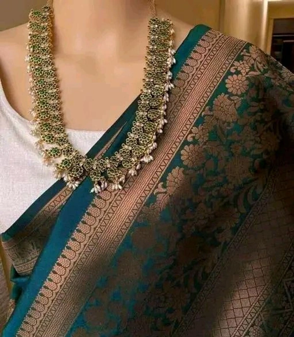 Embellished Litchi Silk Saree - Free Size, Teal