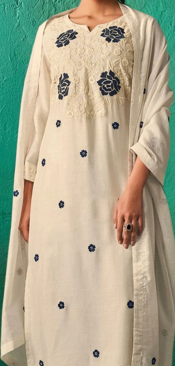 ROKKLIKE Cambric Cotton Straight Kurta Pant With Dupatta Set - S, White
