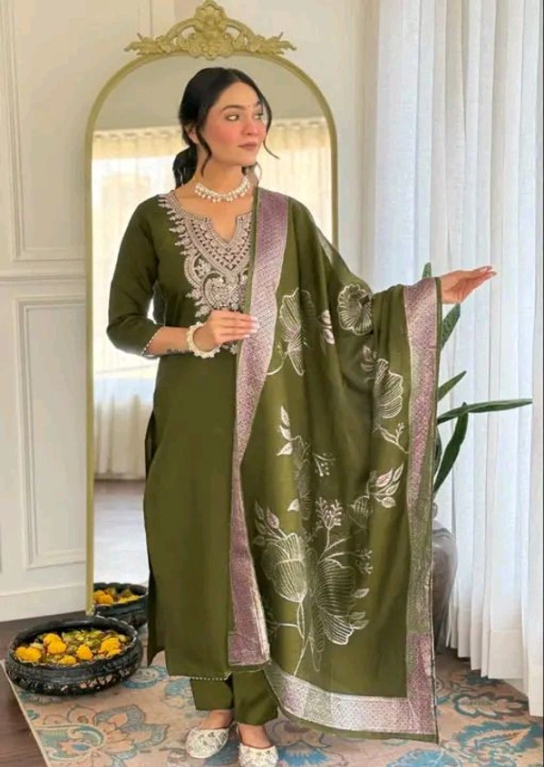 Kurti Set For Women With Dupatta And And Bottomwear - M, Mint Green