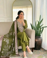Kurti Set For Women With Dupatta And And Bottomwear - M, Mint Green