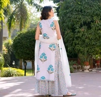 Sharara Kurti Set With Dupatta - S, White