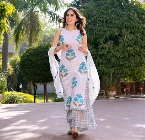 Sharara Kurti Set With Dupatta - M, White