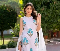 Sharara Kurti Set With Dupatta - M, White