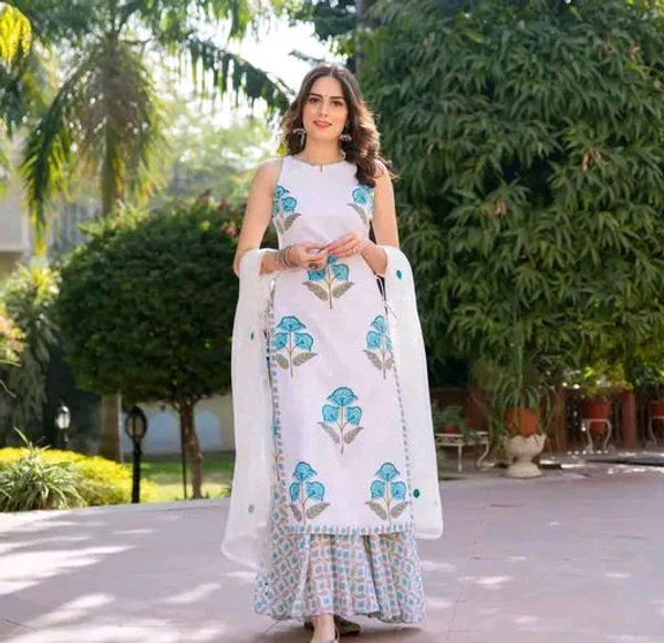 Sharara Kurti Set With Dupatta - M, White