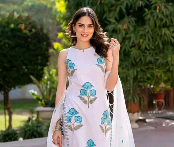 Sharara Kurti Set With Dupatta - XL, White
