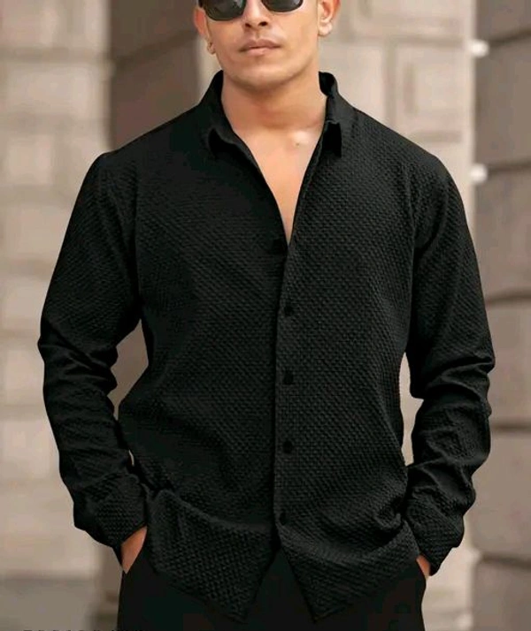 Structured Full Sleeve Shirt For Men - S, Black
