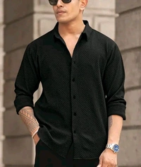 Structured Full Sleeve Shirt For Men - L, Black