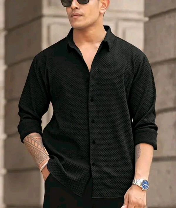 Structured Full Sleeve Shirt For Men - L, Black