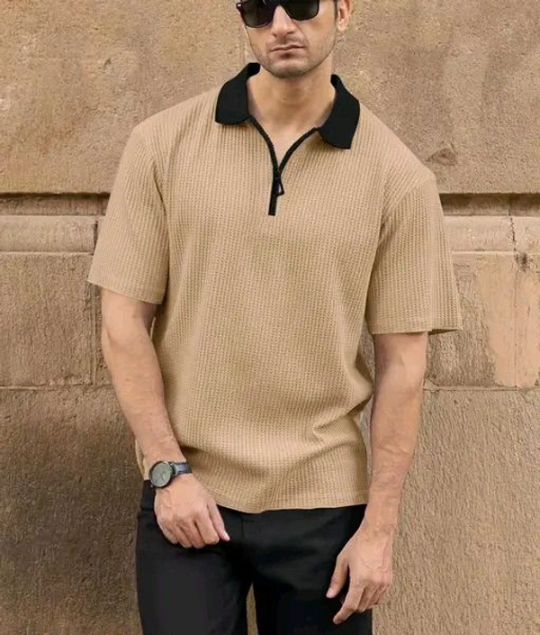 Half Sleeve Polo Neck Zipper T-shirt