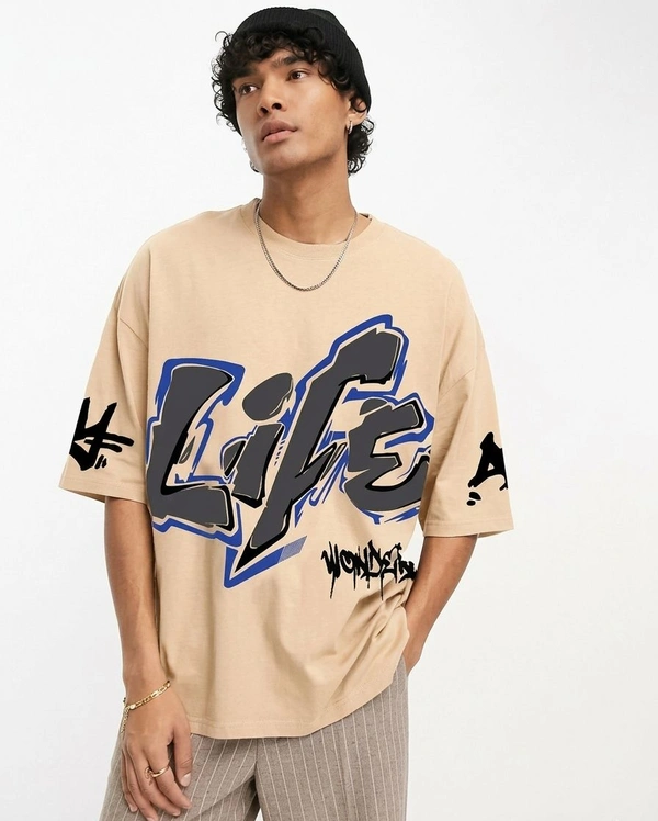 MANIAC Typography Slim Round T-shirt For Men - L, Cream