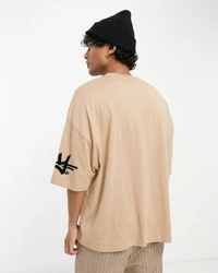 MANIAC Typography Slim Round T-shirt For Men - L, Cream