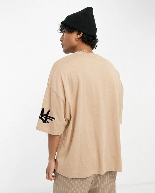 MANIAC Typography Slim Round T-shirt For Men - L, Cream