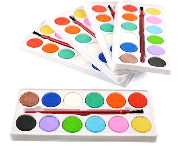 Watercolor Tray Coloring Kit for Painting with Artist Paint Brush for Children School Supplies/Party Favors and Gifts for Girls/Boys Return Gifts for Kids Birthday Party (set of 6pc)