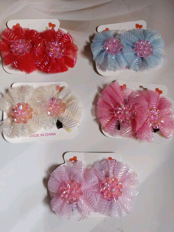 Kids Fancy Bow Clips Pair - Red