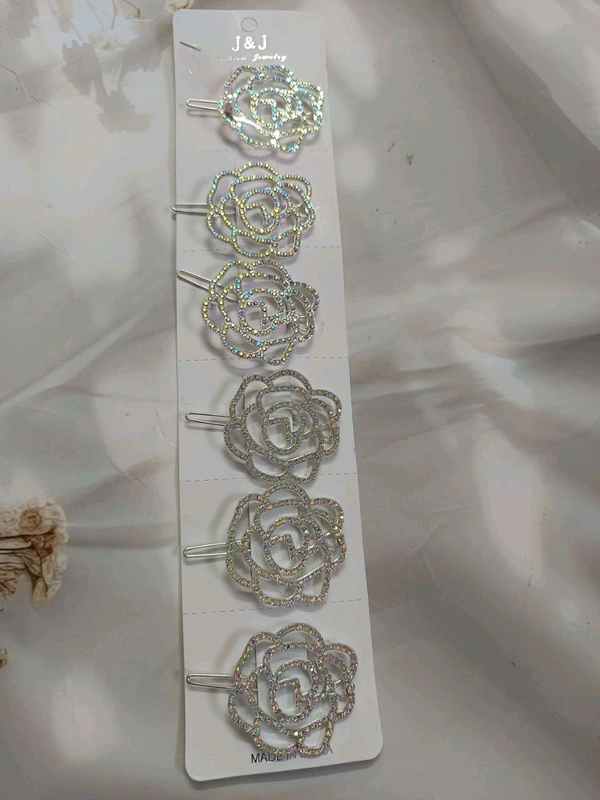 Silver Rhinestone Floral Lock Pin