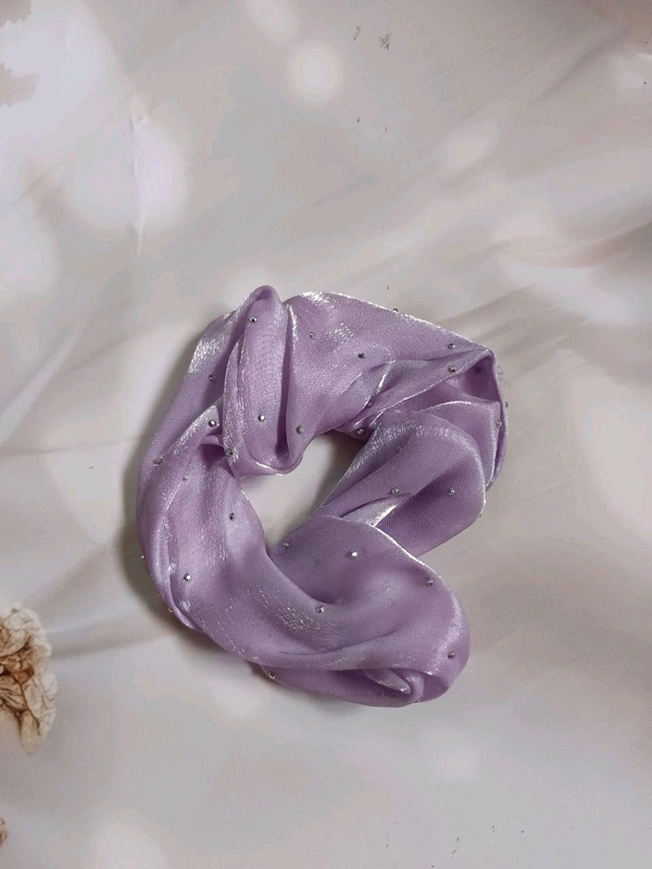 Imported Premium Rich Silk Scrunchie With Stones - Violot