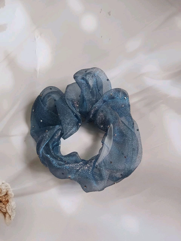 Imported Premium Organza Scrunchies - Blue