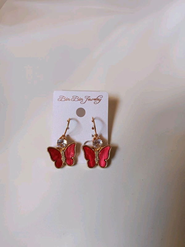 Butterfly Hoop Earring - Red