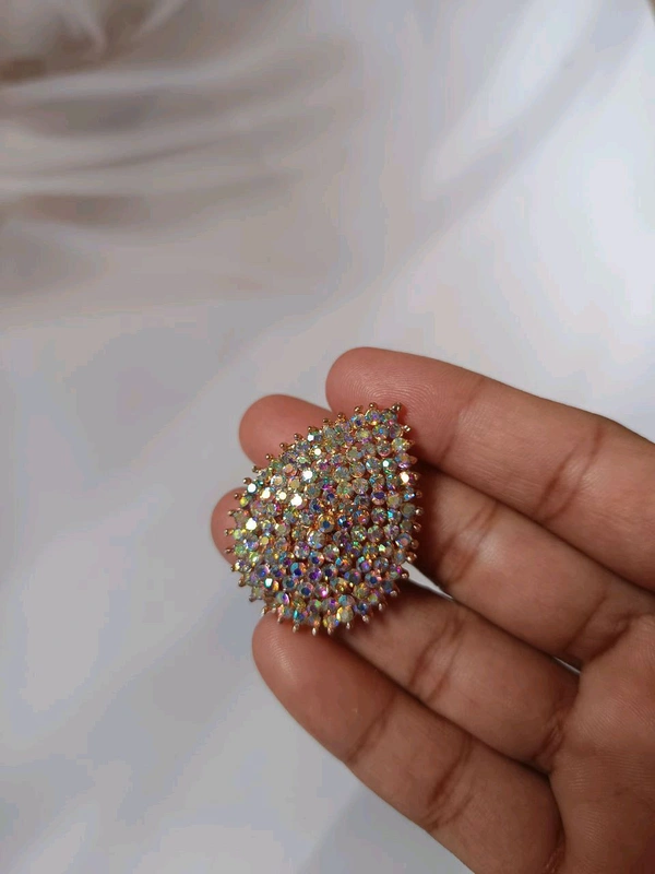 Big Size Partywear Silver Stone Finger Ring - Adjustable - Design 1