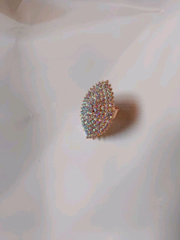 Big Size Partywear Silver Stone Finger Ring - Adjustable - Design 2