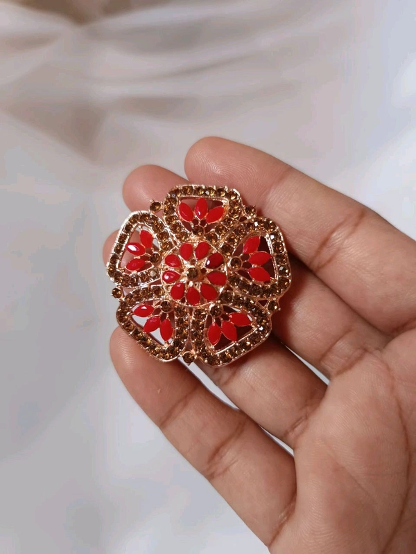 Very Big Size Partywear Ring - Adjustable - Red