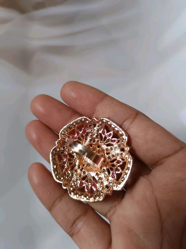 Very Big Size Partywear Ring - Adjustable - Red