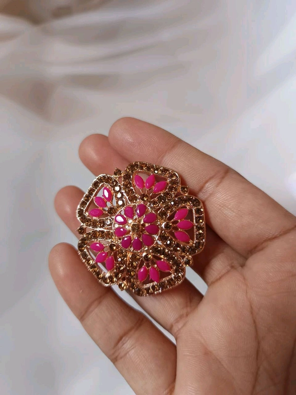 Very Big Size Partywear Ring - Adjustable - Pink