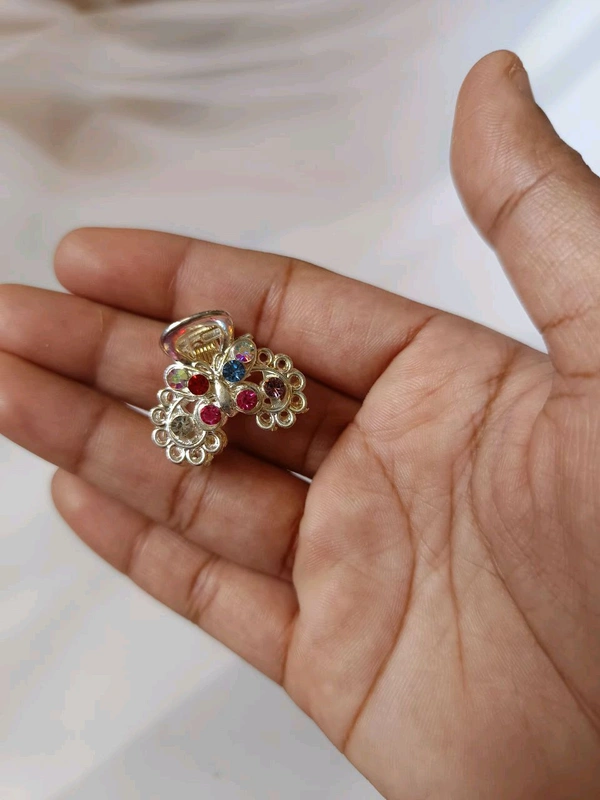 Mini Silver Stone Metal Hair Claw - Multicolor