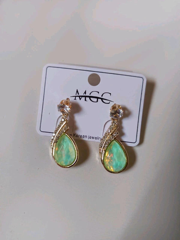 Tear Drop Partywear Earring  - Green