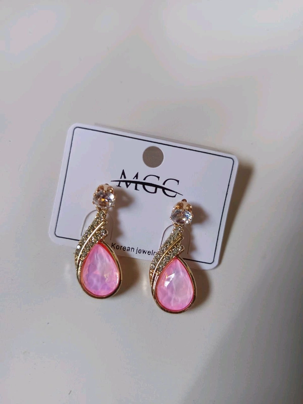 Tear Drop Partywear Earring  - Pink