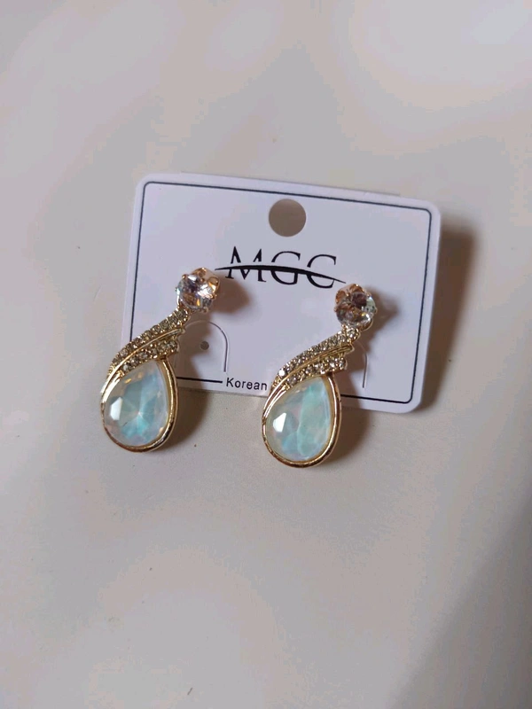 Tear Drop Partywear Earring  - Tealblue